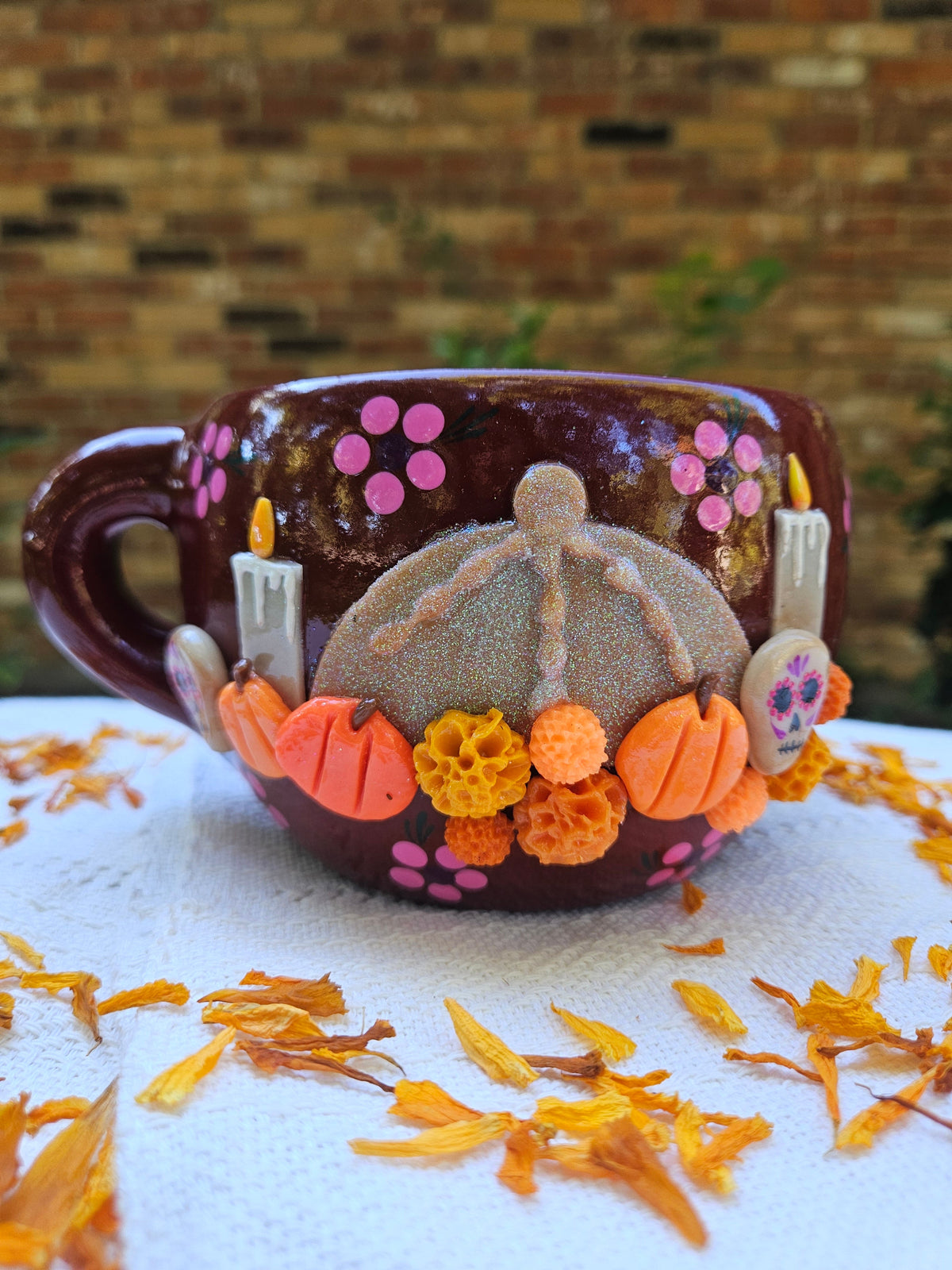 Ceramic Bowl Taza con Pan de Muerto y Calabazita
