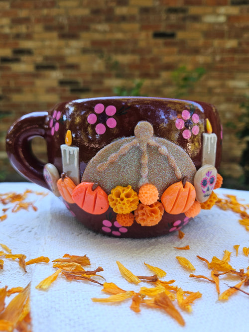 Ceramic Bowl Taza con Pan de Muerto y Calabazita