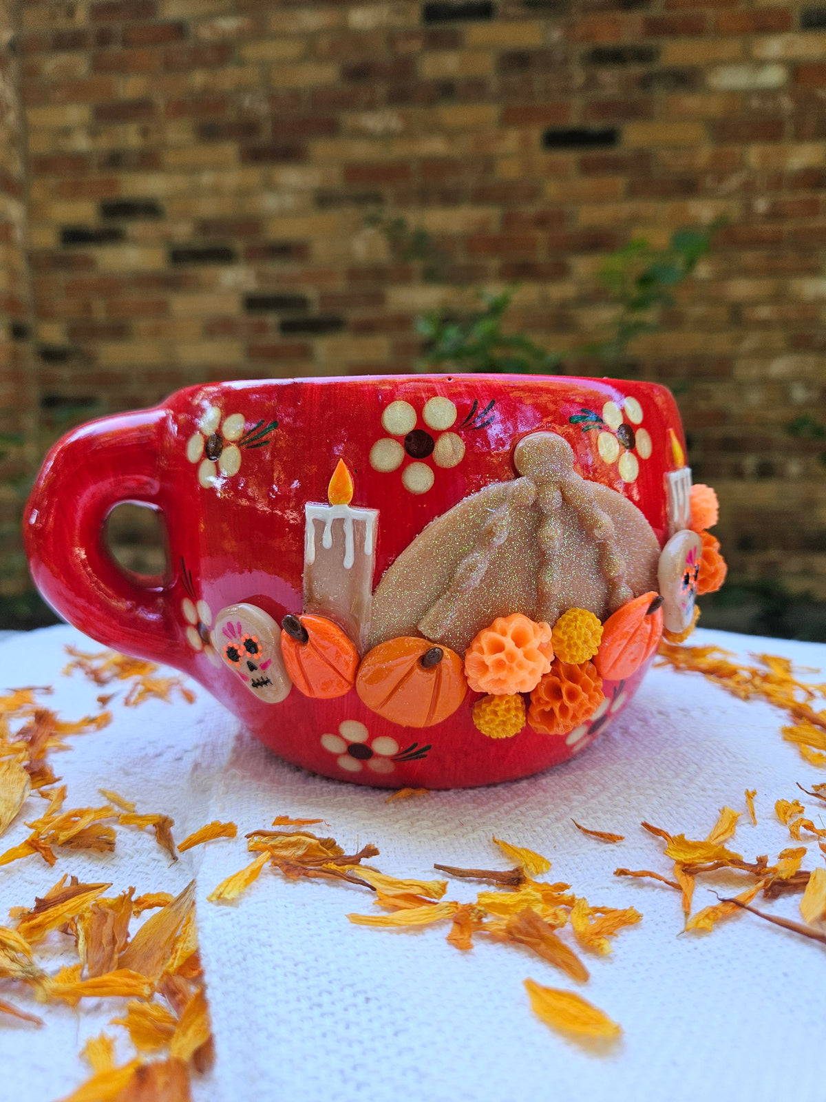 Ceramic Bowl Taza con Pan de Muerto y Calabazita